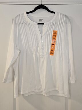 Lands' End White Pintuck Front Button 3/4 Sleeve Blouse Size XXL